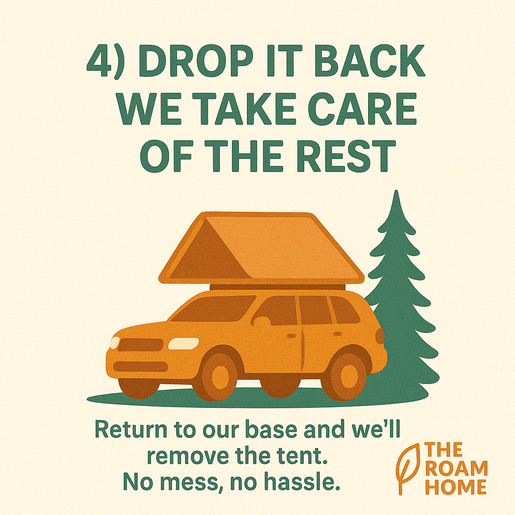 Step 4 - simply drop off the roof top tent at our depot for easy removal after your holiday